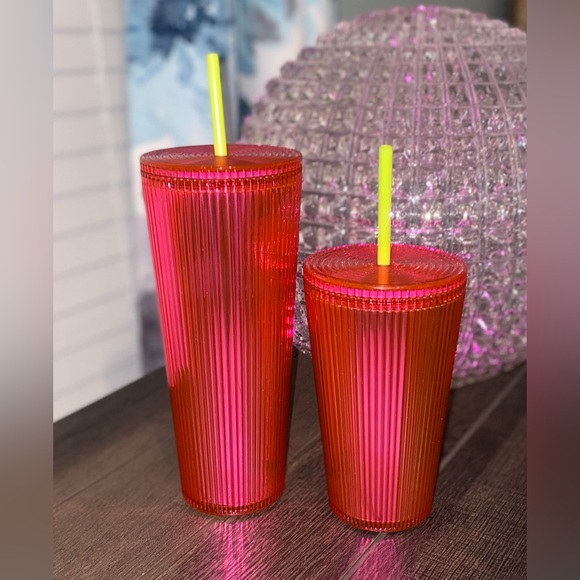Starbucks Pink Ribbed Iridescent  Bling Venti & Grande Tumbler 2023 Summer - Picture 6 of 8